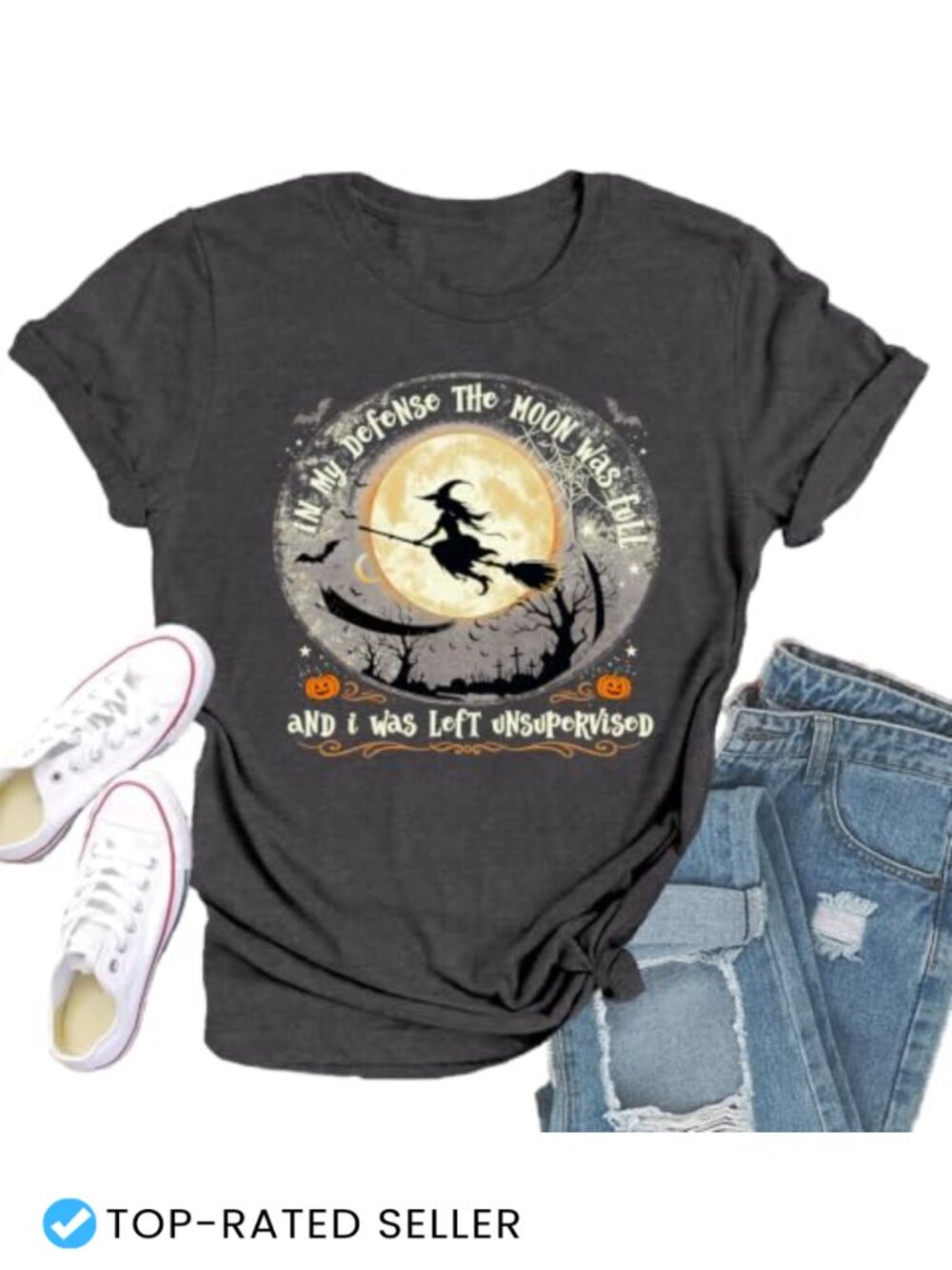 Witch Halloween T-Shirt Women Crew Neck Short Sleeve Soft Stretchy Top